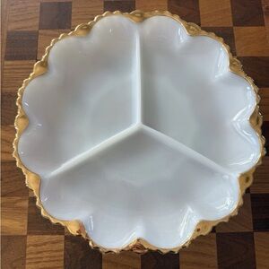 Anchor Hocking White and Gold Divided Serving Tray